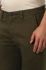 Men's Olive Casual Slim Fit Solid Trouser