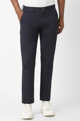 Men's Navy Casual Slim Fit Solid Trouser