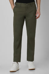 Men's Green Casual Slim Fit Solid Trouser