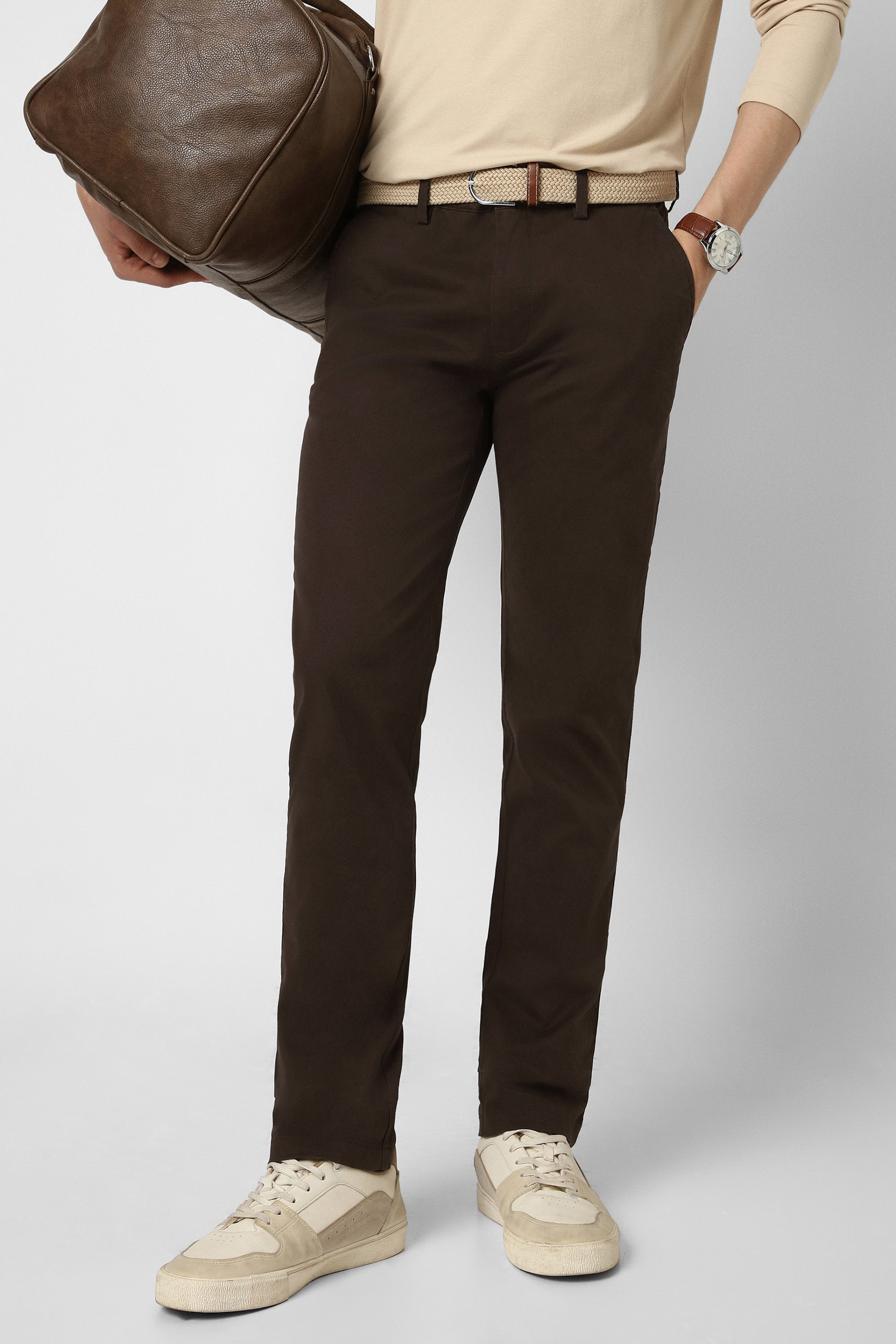 Men's Brown Casual Regular Fit Trouser