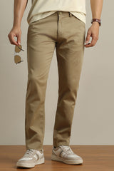 Men's Khaki Casual Slim Fit Solid Trouser