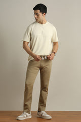 Men's Khaki Casual Slim Fit Solid Trouser