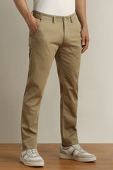Men's Khaki Casual Slim Fit Solid Trouser