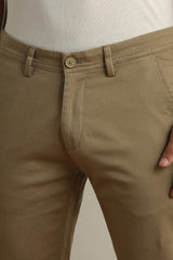 Men's Khaki Casual Slim Fit Solid Trouser