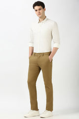 Men's Khaki Casual Slim Fit Solid Trouser