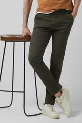 Men's Olive Casual Slim Fit Solid Trouser