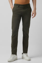 Men's Olive Casual Slim Fit Solid Trouser