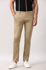Men's Khaki Casual Slim Fit Textured Trouser