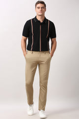 Men's Khaki Casual Slim Fit Textured Trouser