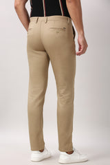 Men's Khaki Casual Slim Fit Textured Trouser