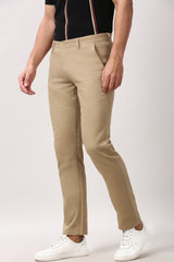 Men's Khaki Casual Slim Fit Textured Trouser