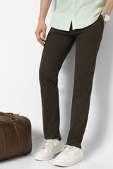 Men's Olive Casual Slim Fit Solid Trouser