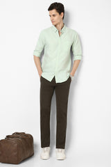 Men's Olive Casual Slim Fit Solid Trouser