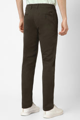 Men's Olive Casual Slim Fit Solid Trouser