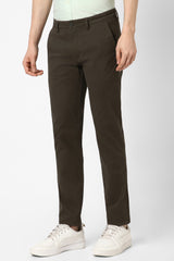 Men's Olive Casual Slim Fit Solid Trouser
