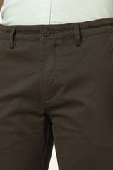 Men's Olive Casual Slim Fit Solid Trouser