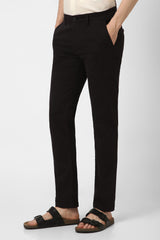 Men's Black Casual Slim Fit Solid Trouser