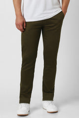 Men's Olive Casual Slim Fit Solid Trouser