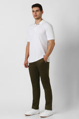 Men's Olive Casual Slim Fit Solid Trouser