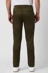 Men's Olive Casual Slim Fit Solid Trouser