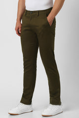 Men's Olive Casual Slim Fit Solid Trouser