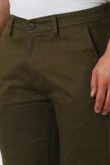 Men's Olive Casual Slim Fit Solid Trouser