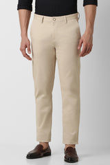 Men's Khaki Casual Slim Fit Solid Trouser