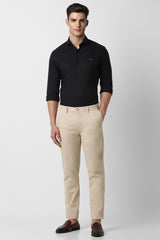 Men's Khaki Casual Slim Fit Solid Trouser