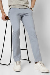 Men's Blue Casual Slim Fit Solid Trouser