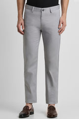 Men's Silver Casual Slim Fit Solid Trouser