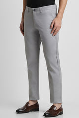 Men's Silver Casual Slim Fit Solid Trouser