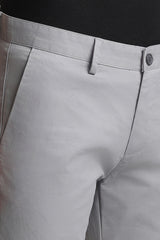Men's Silver Casual Slim Fit Solid Trouser