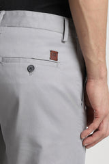 Men's Silver Casual Slim Fit Solid Trouser
