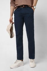 Men's Navy Casual Slim Fit Solid Trouser