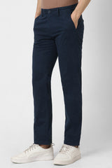 Men's Navy Casual Slim Fit Solid Trouser