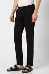 Men's Black Casual Slim Fit Solid Trouser