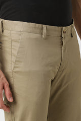Men's Khaki Casual Slim Fit Solid Trouser