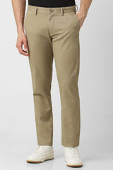 Men's Khaki Casual Slim Fit Solid Trouser