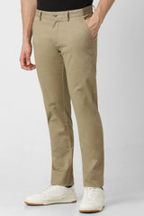 Men's Khaki Casual Slim Fit Solid Trouser