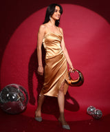 Women's Pale Gold Satin Slip Party Dress