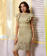 Women's Sage Green Flora-Mesh Bodycon Party Dress