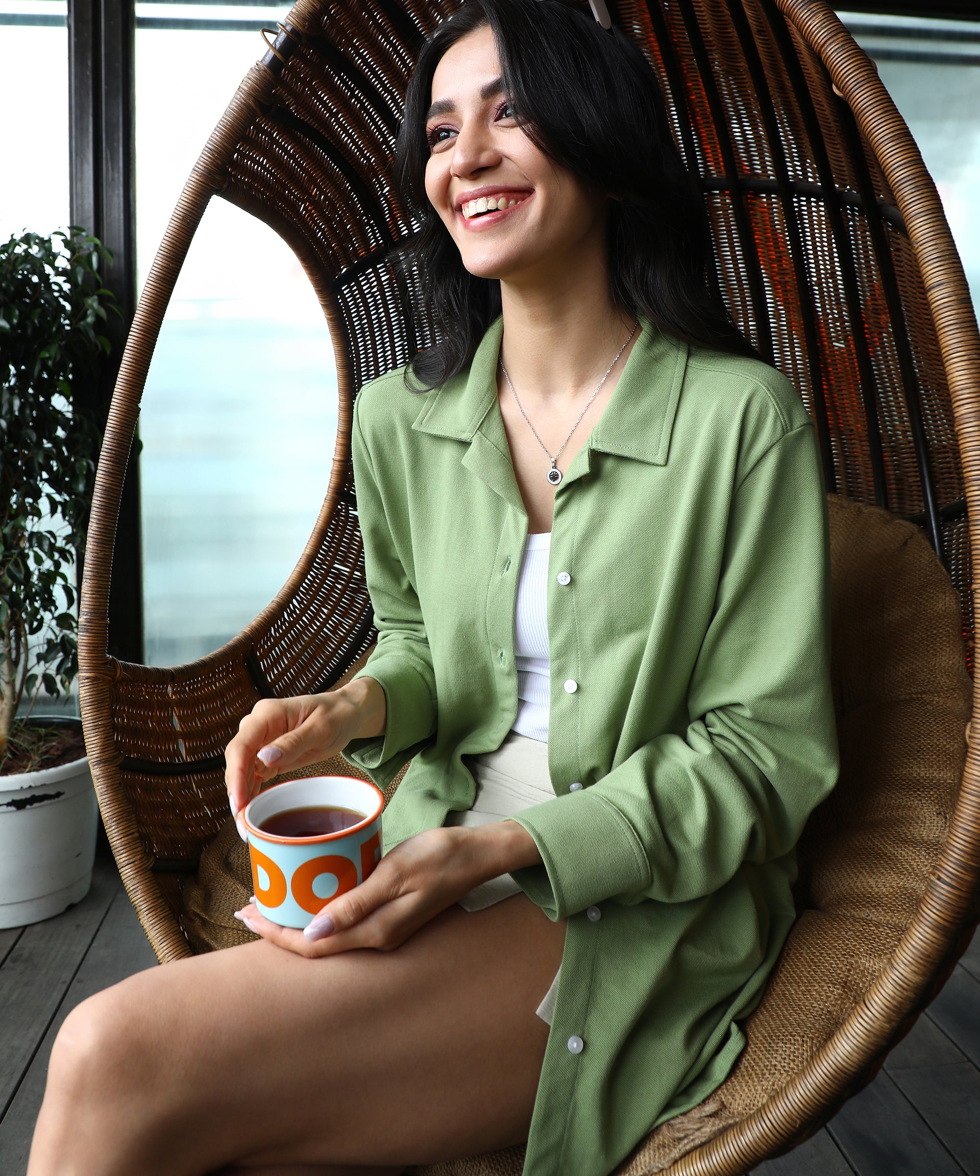 Women's Avocado Green Solid Boxy Shirt