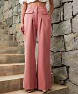 Women's Salmon Pink Pleated Tailored Trousers
