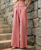 Women's Salmon Pink Pleated Tailored Trousers