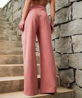 Women's Salmon Pink Pleated Tailored Trousers