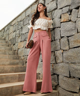 Women's Salmon Pink Pleated Tailored Trousers