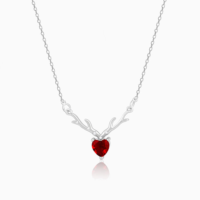 Women's Silver Deer Heart in Red Pendant Chain