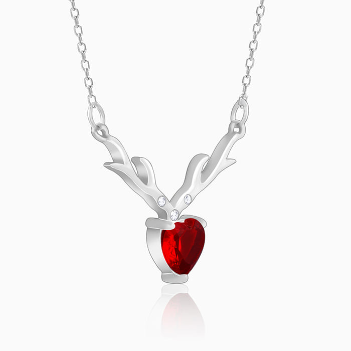 Women's Silver Deer Heart in Red Pendant Chain