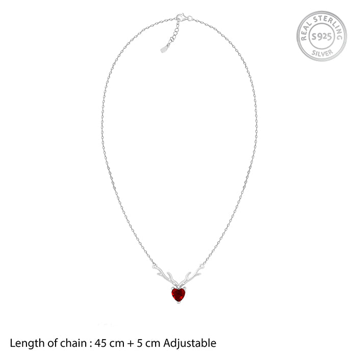 Women's Silver Deer Heart in Red Pendant Chain