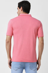 Men's Pink Casual Half Sleeves Polo Tshirt